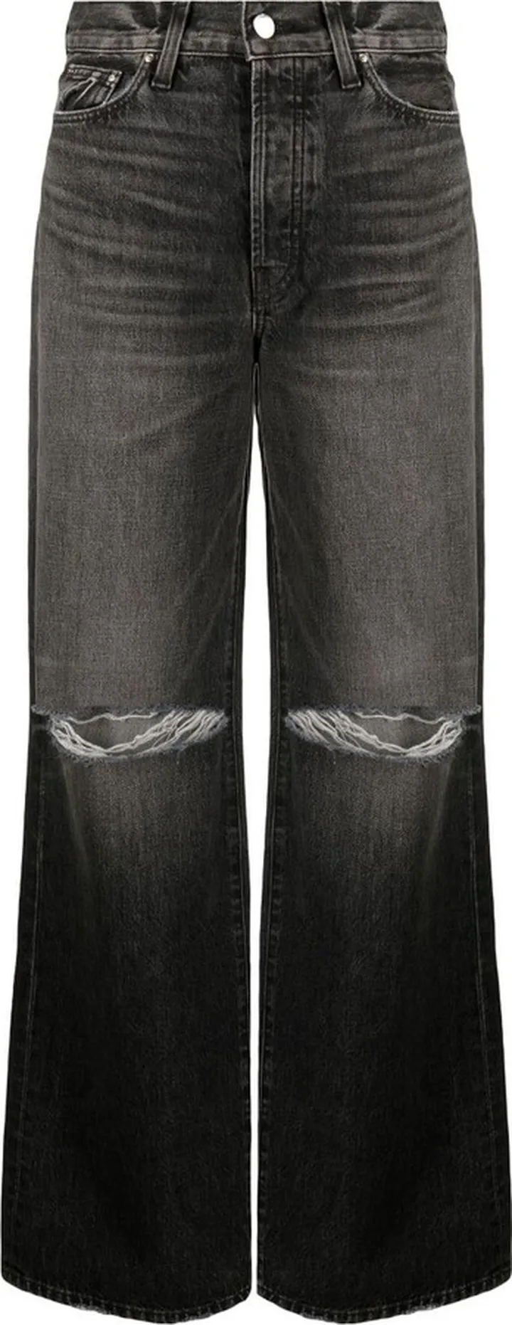Black Distressed Wide-Leg Jeans