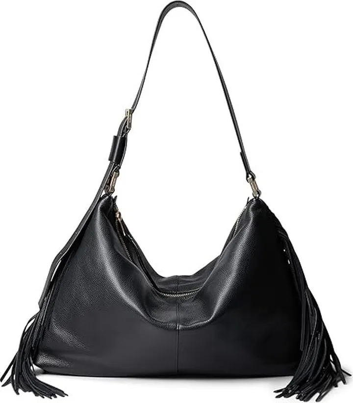 AllSaints Edbury Fringe Shoulder (Black) Handbags