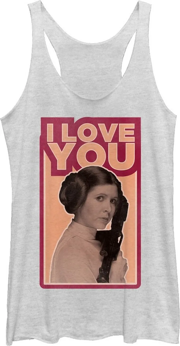 Women's Star Wars Princess Leia Quote I Love You Racerback Tank Top - White Heather - Large