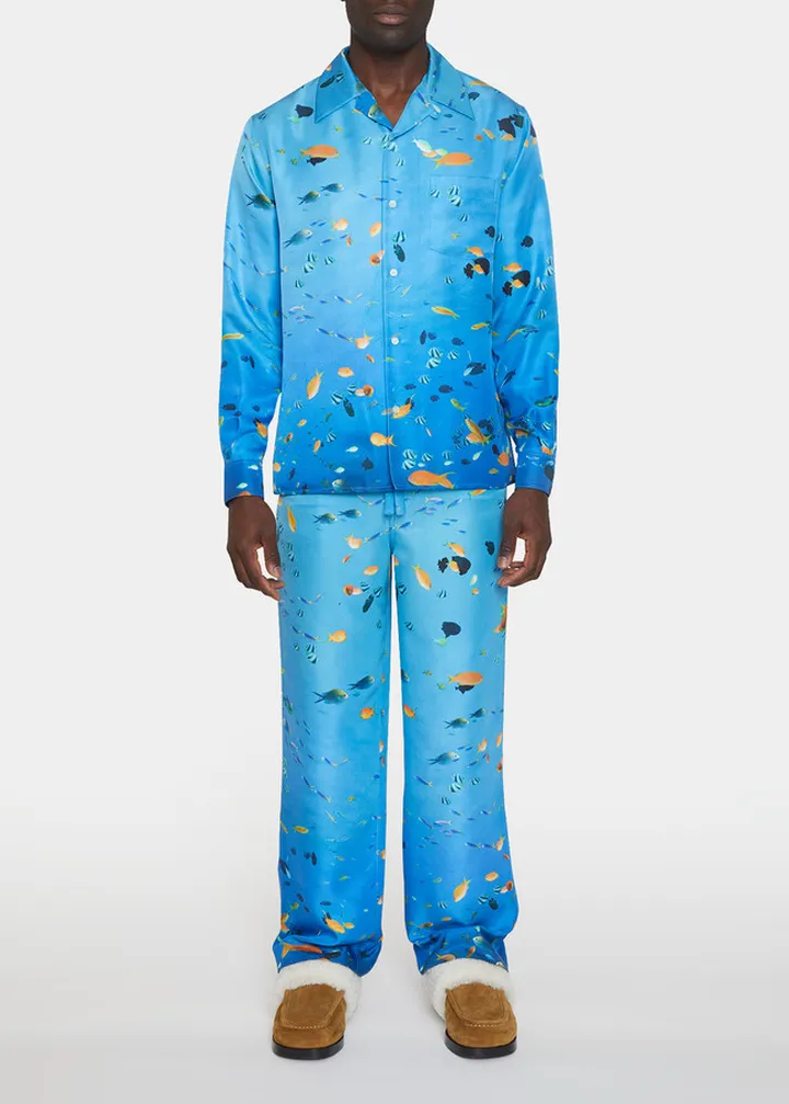 Men's Aquarium-Print Pajama Shirt