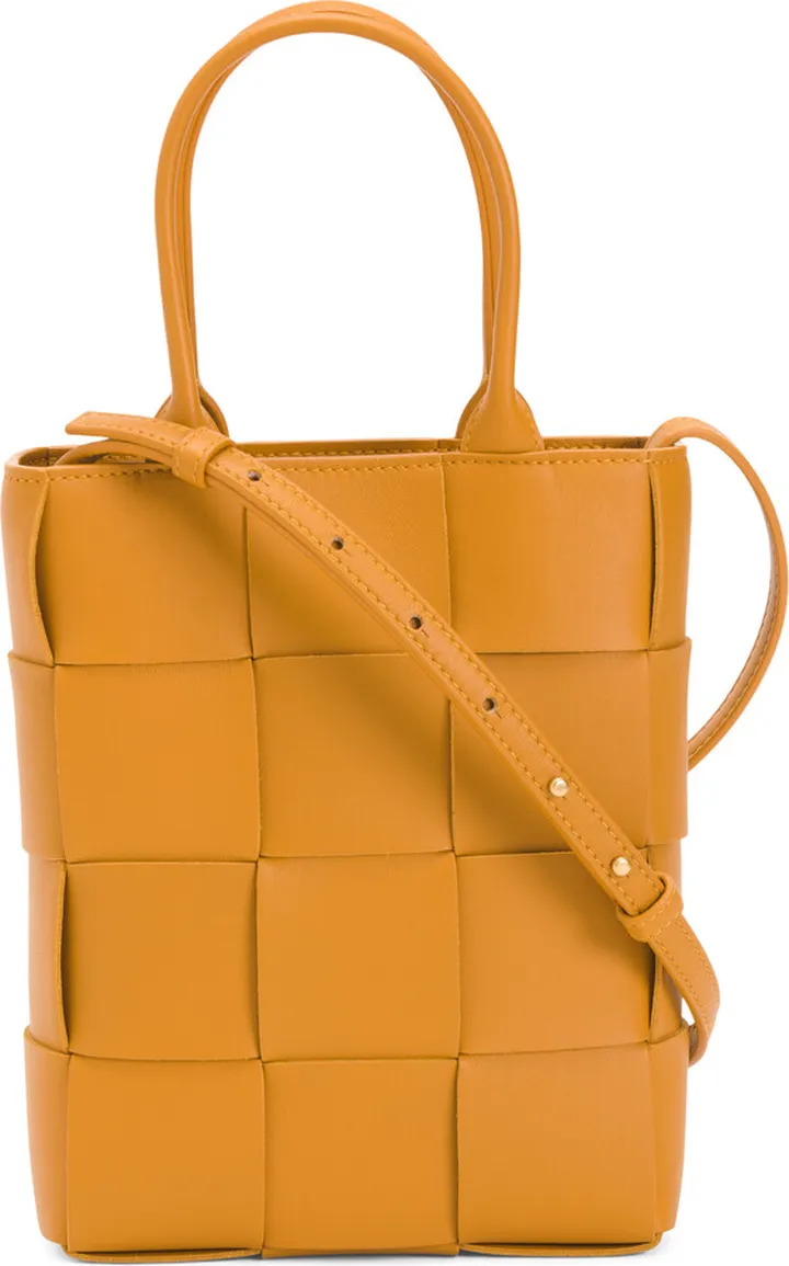 Made In Italy Leather Mini Cassette Intreccio Tote