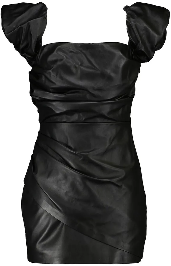 Leather off-the-shoulder minidress