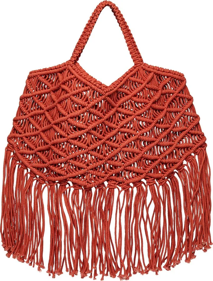Woven Cotton Fringed Large Tote Handbag Beige