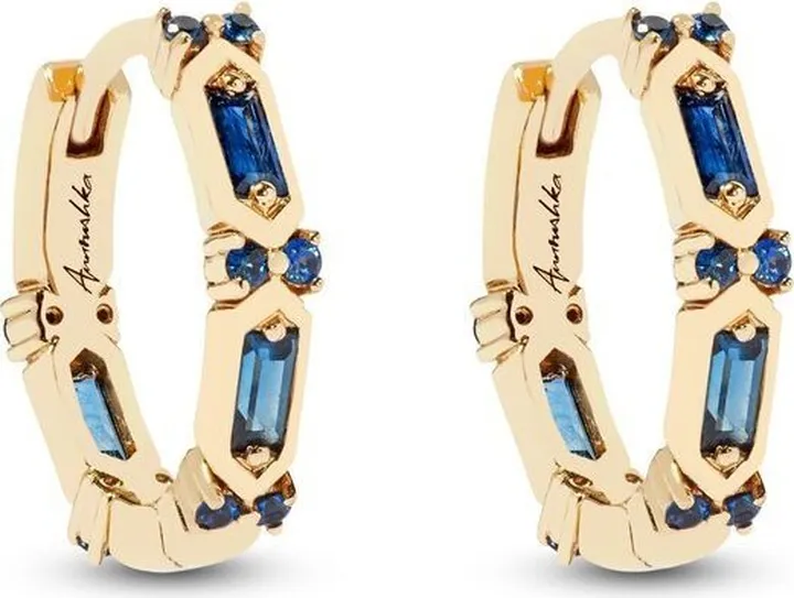 18kt Yellow Gold Sapphire Hoop Earrings