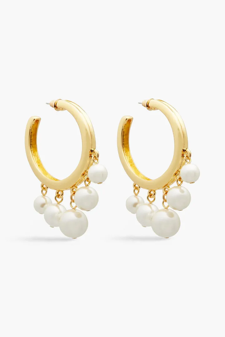 Gold-tone faux-pearl hoop earrings