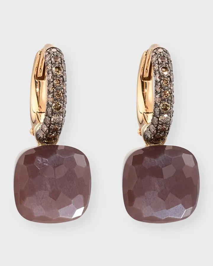Nudo Classic Rose Gold Dark Brown Moonstone and Brown Diamond Earrings