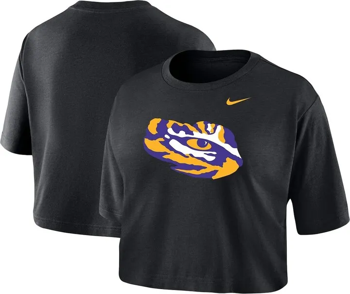 Women's Nike Black Lsu Tigers Cropped Performance T-shirt