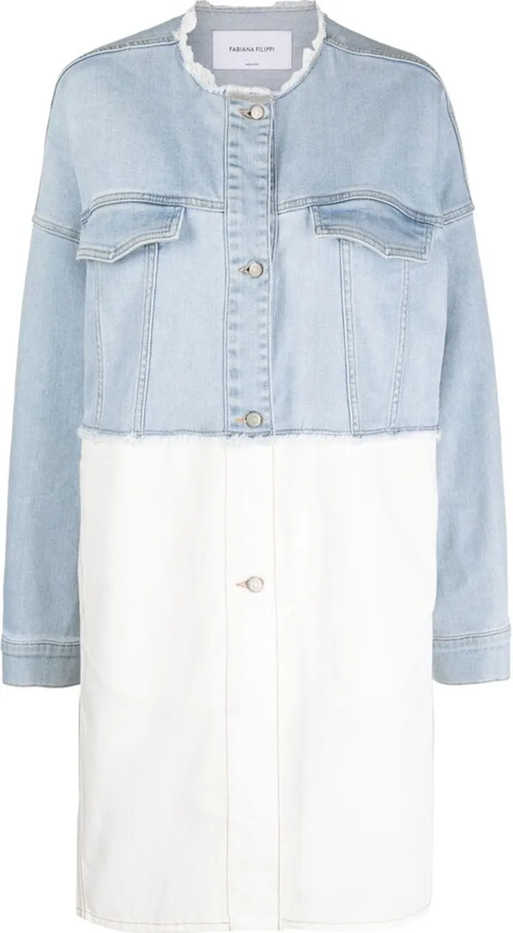 Panelled Frayed Denim Coat