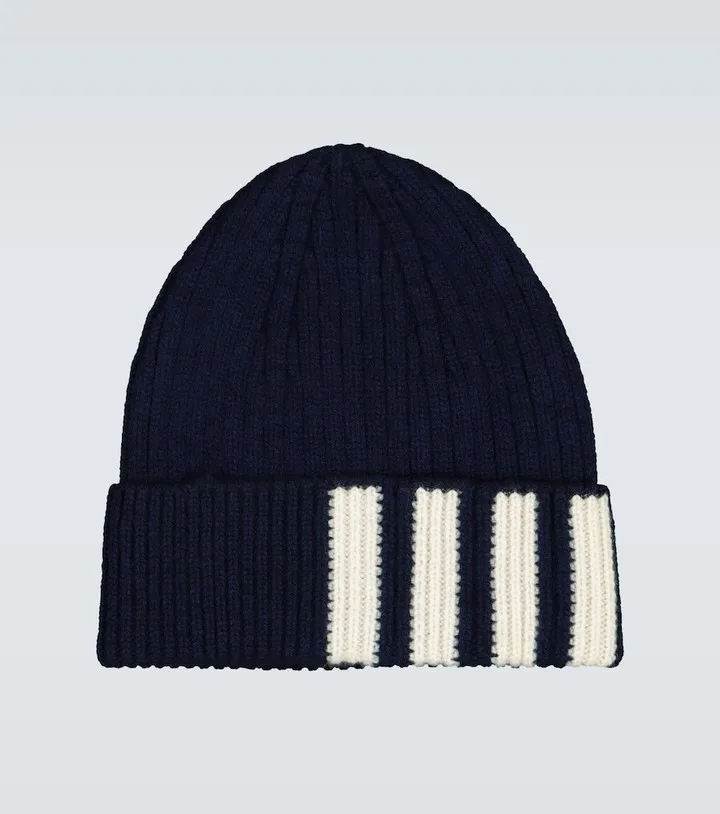 Striped ribbed-knit beanie