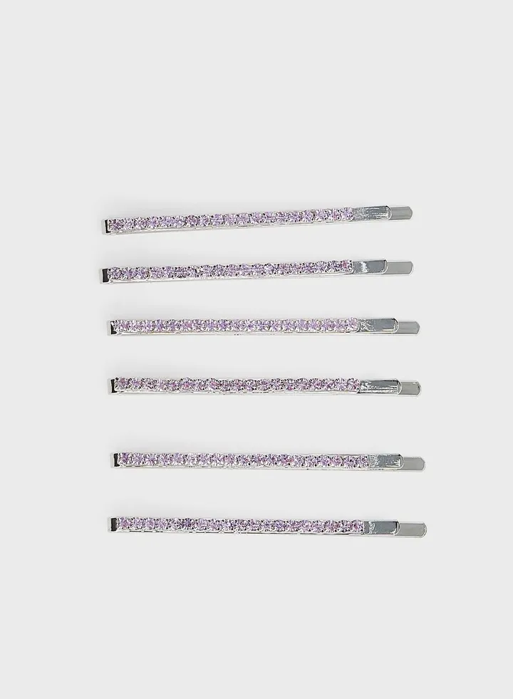6 Pack Of Diamante Hair Pins