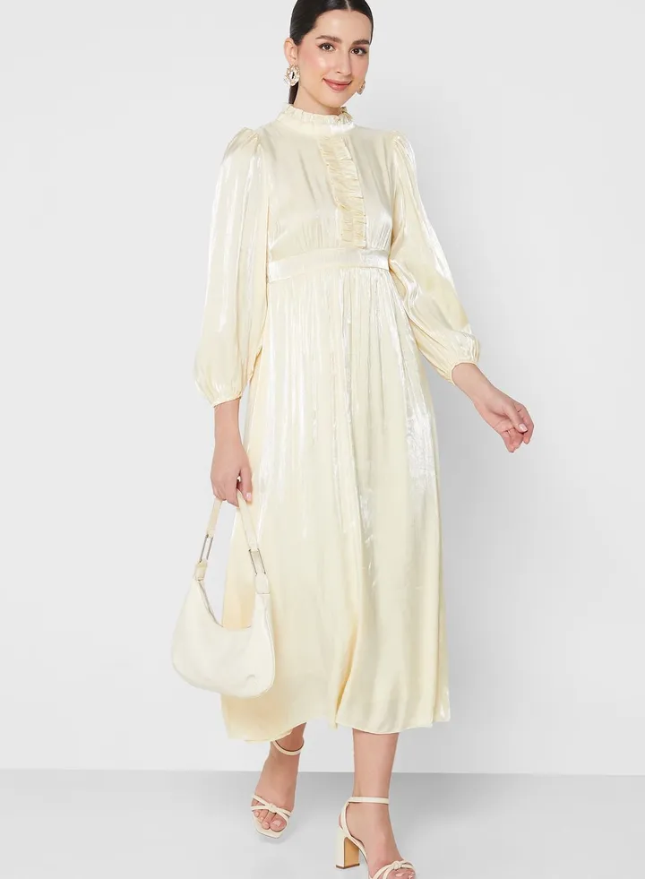 Ruffle Detail Satin Dress