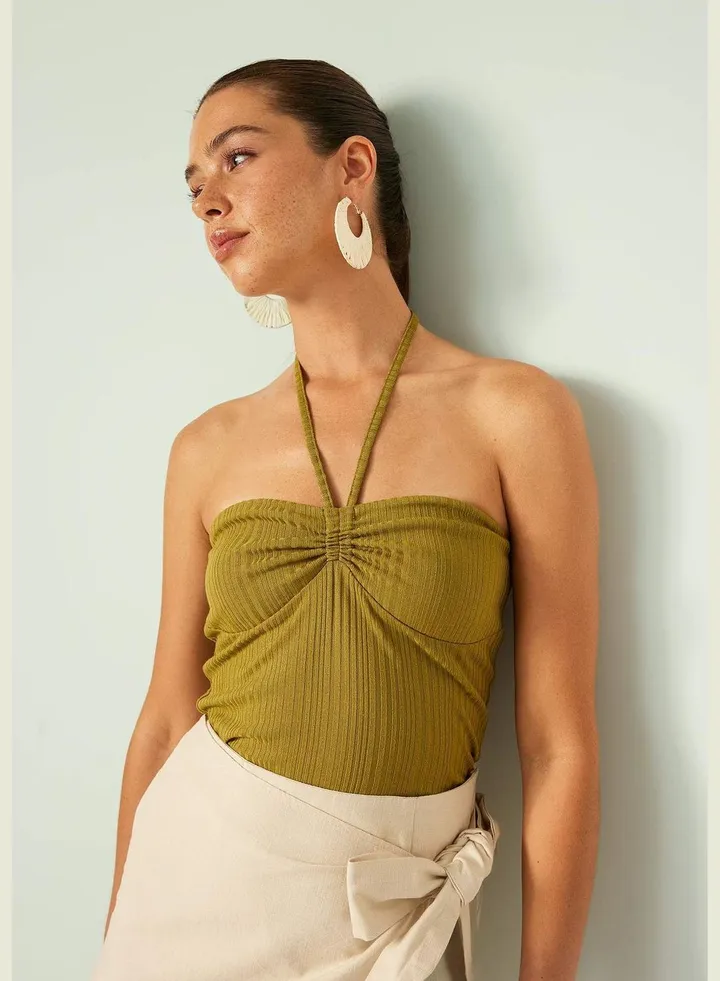 Woman Slim Fit Strapless Knitted Athlete