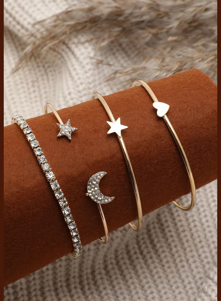Set of 4 Gold Plated Designer Stone Bracelet