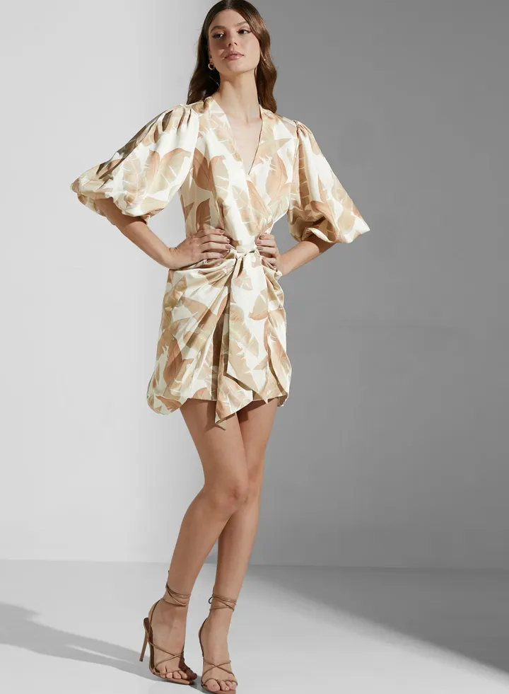 Balloon Sleeve Printed Dress