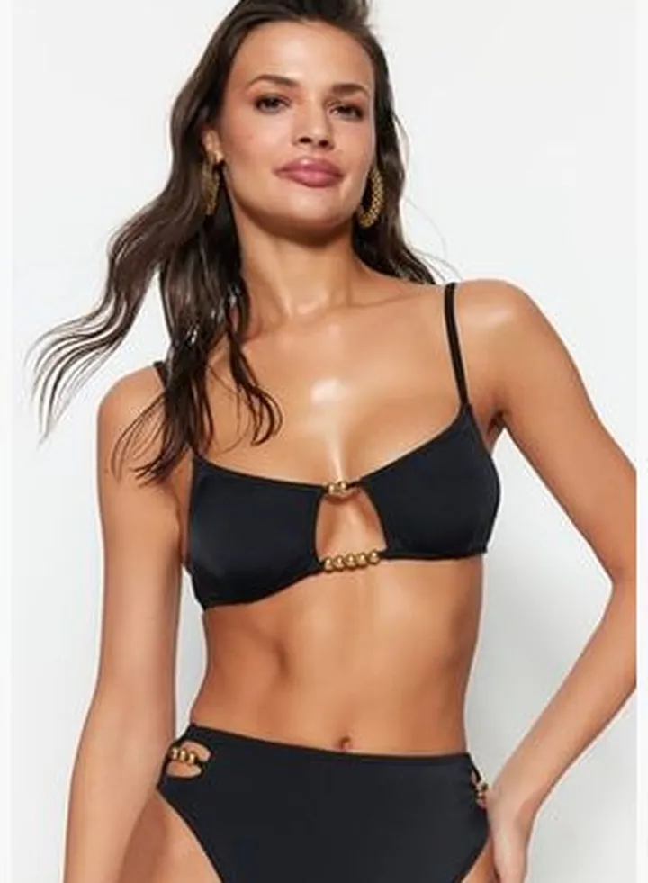 Black Bralette Beads Accessory Bikini Top TBESS23BU00150