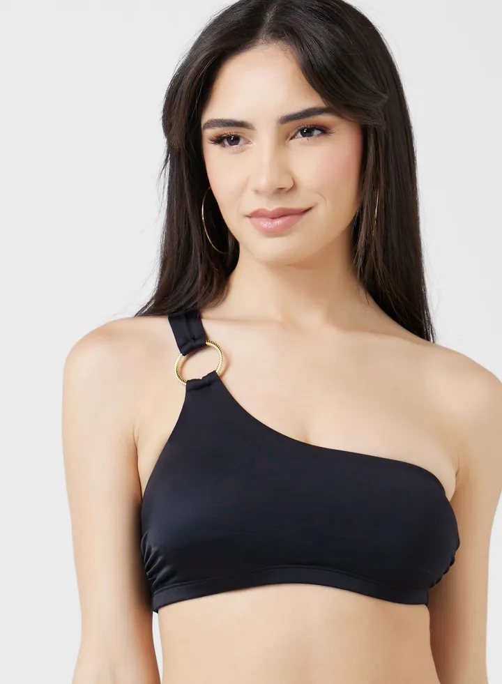 One Shoulder Lace Detail Swim Top