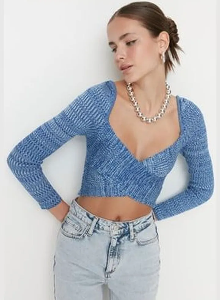 Blue Crop Premium Yarn / Special Yarn Sweetheart Knitwear Sweater TWOAW22KZ0864