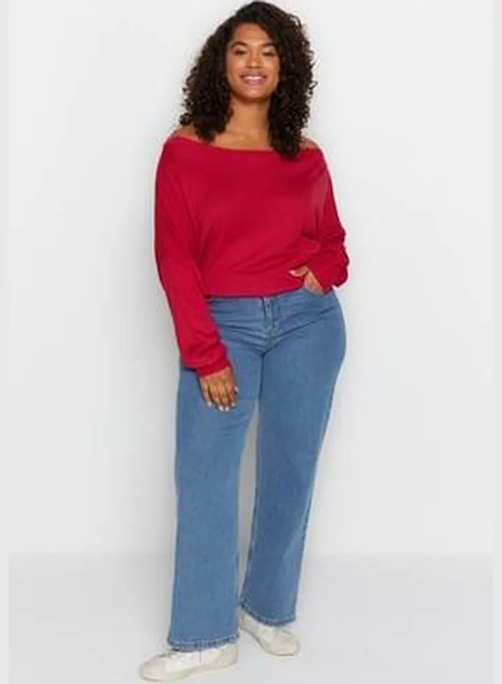 Burgundy Boat Collar Knitwear Sweater TBBAW24AN00041