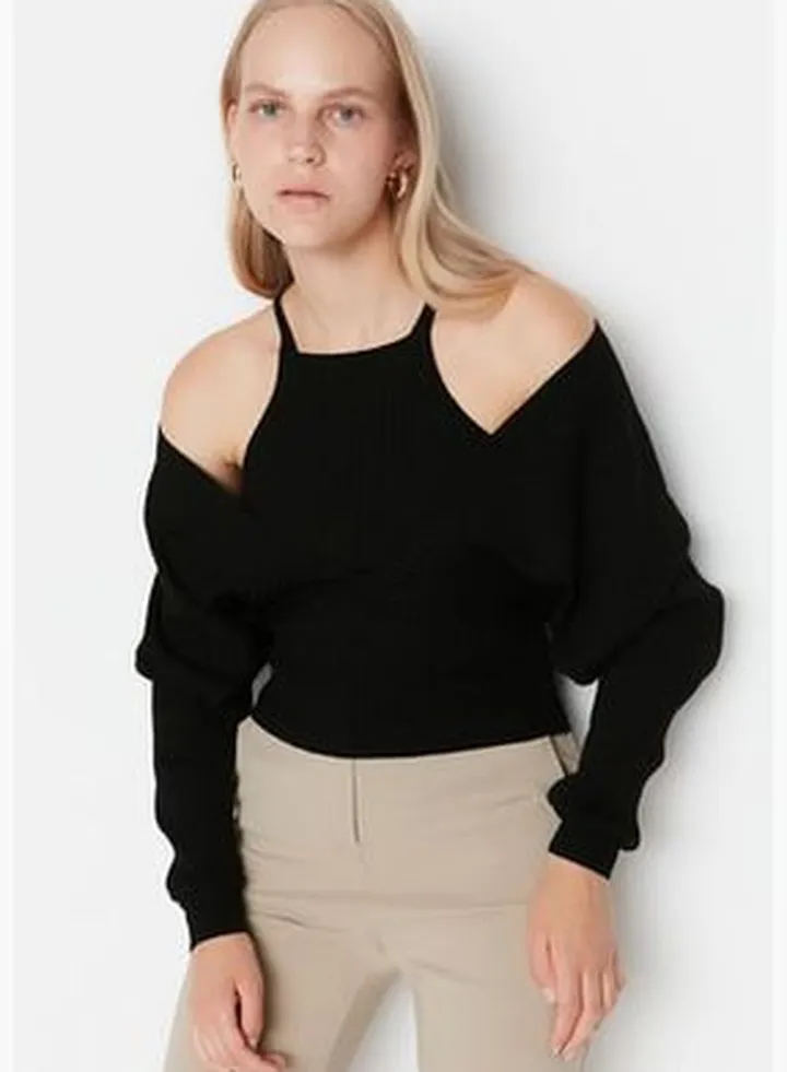 Black Blouse, Sweater, Knitwear Suit TWOAW22KZ0865
