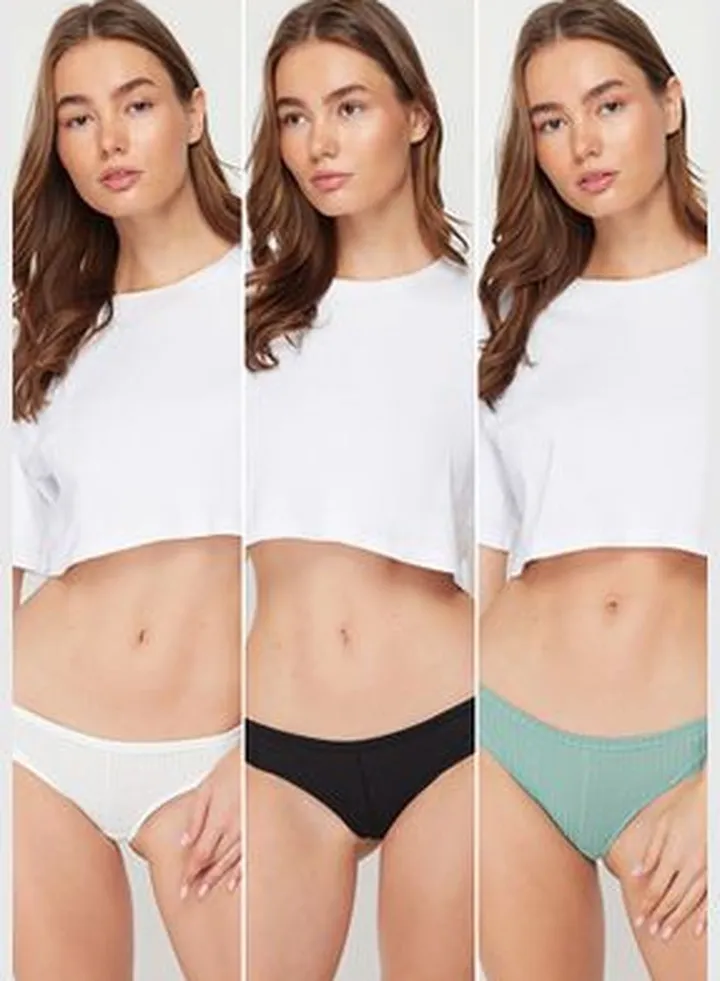 Multicolored 3-Pack Cotton Hipster Panties with Stitching Detail