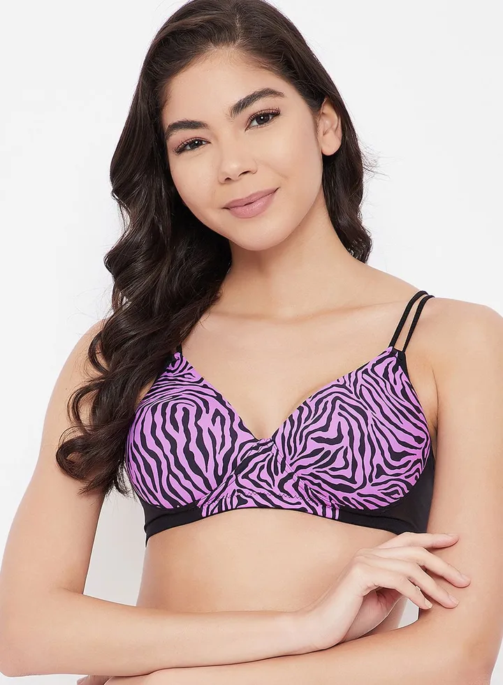 Padded Non-Wired Full Cup Zebra Print T-shirt Bra