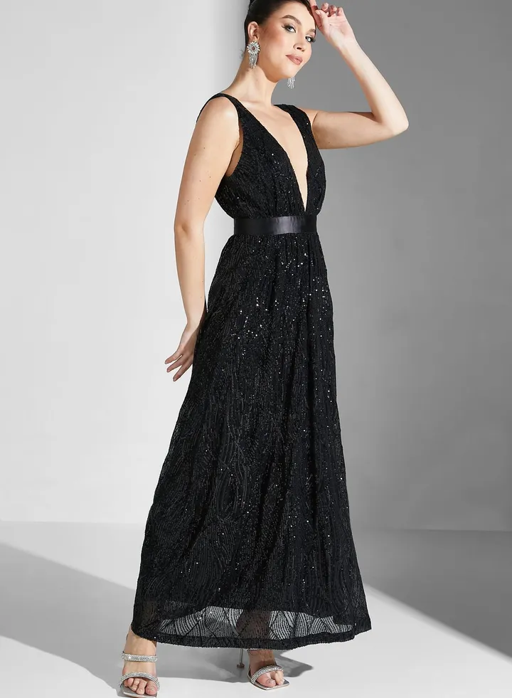 Julia Plunge Neck Shimmer Dress