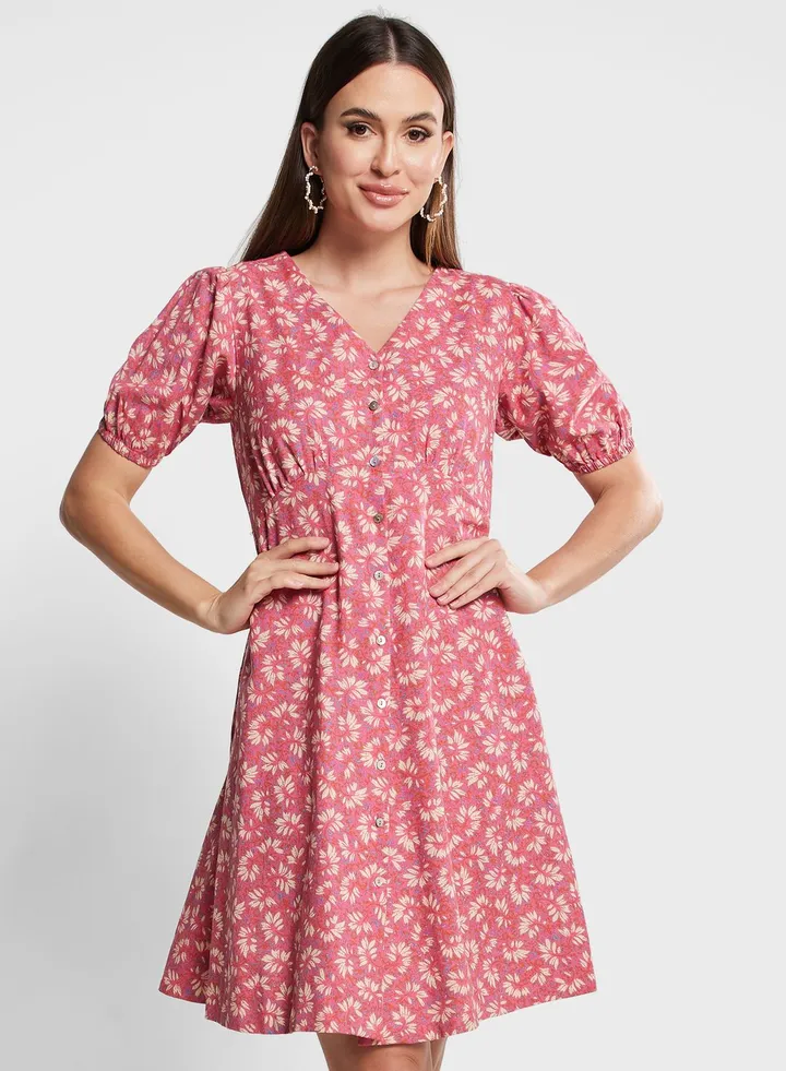 Printed Puff Sleeve Dress