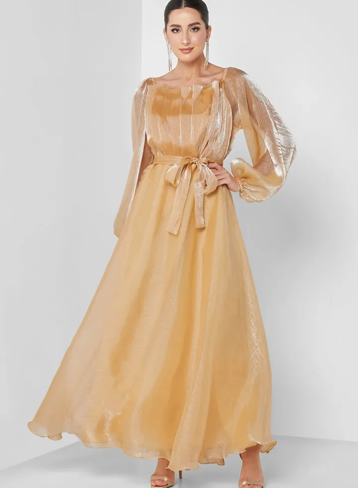 Balloon Sleeve Belted Dress