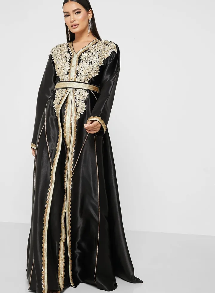 Embellished V-Neck Belted Dress