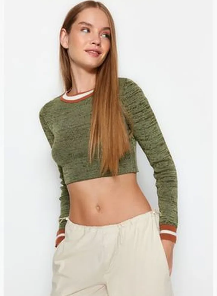Khaki Super Crop Knitwear Sweater TWOAW24KZ01099