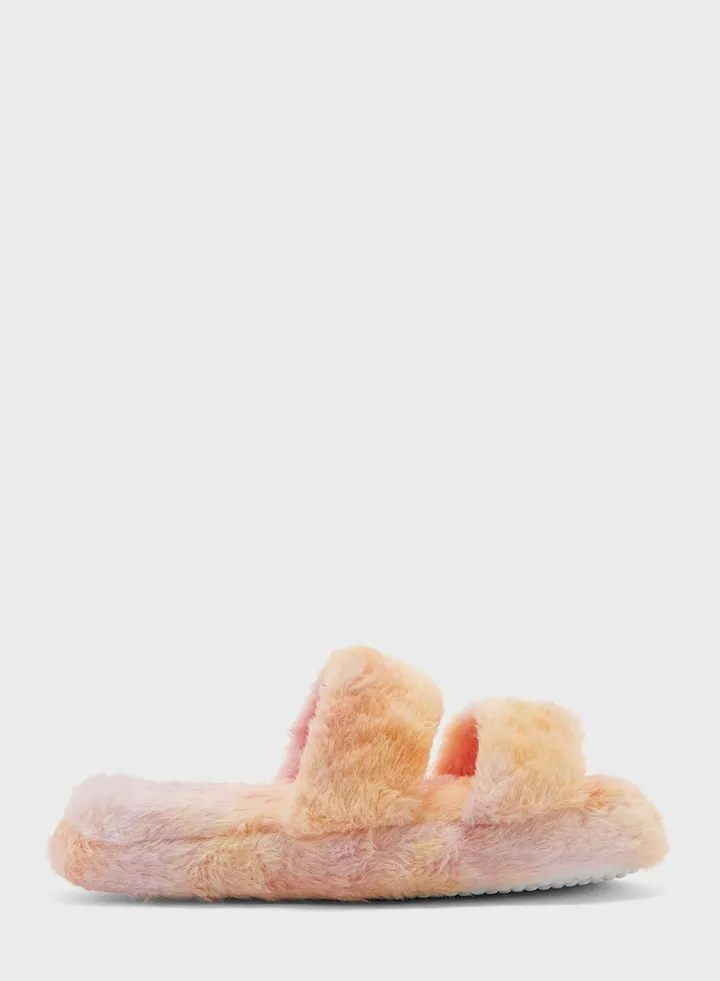 Tie And Dye Pastel Furry Bedroom Slippers