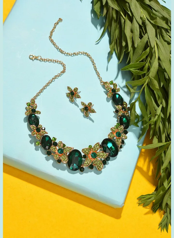 Gold Plated Designer Stone Necklace and Earring Set
