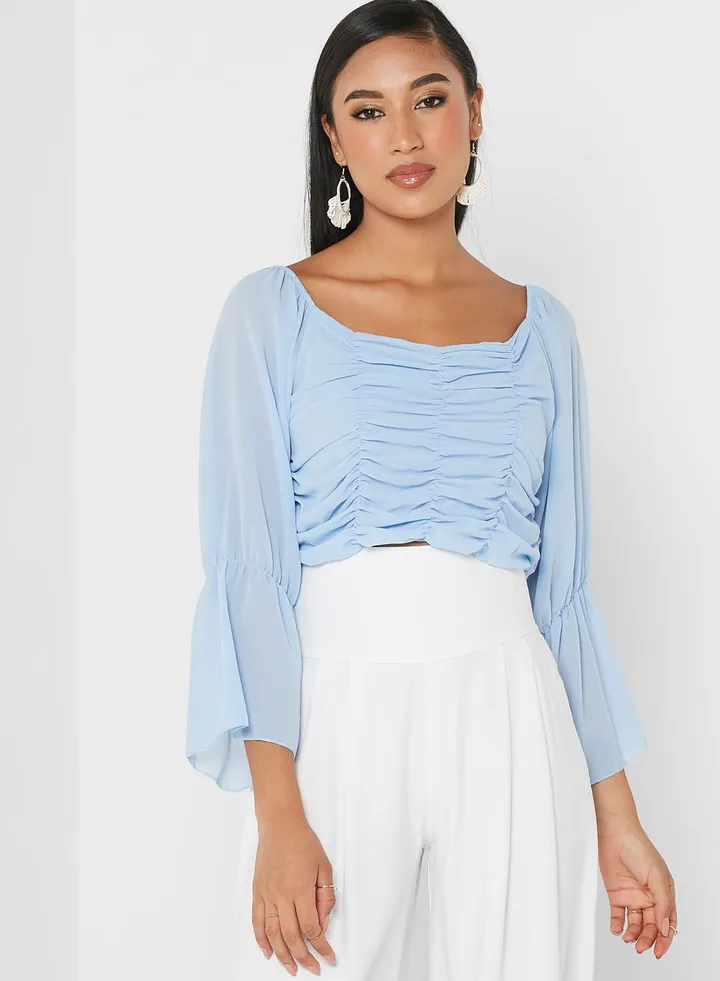 Sweetheart Neck Balloon Sleeve Top