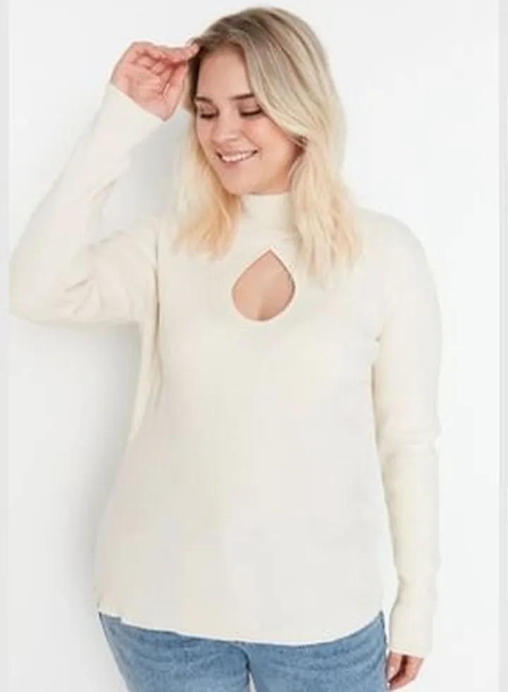 Ecru Cutout Detailed Knitwear Sweater