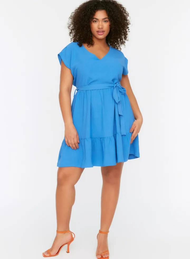 Cap Sleeve Tie Detail Tiered Dress
