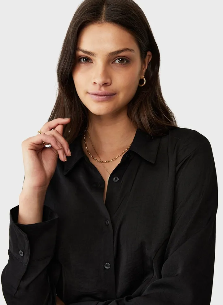 Fitted Satin Long Sleeve Shirt