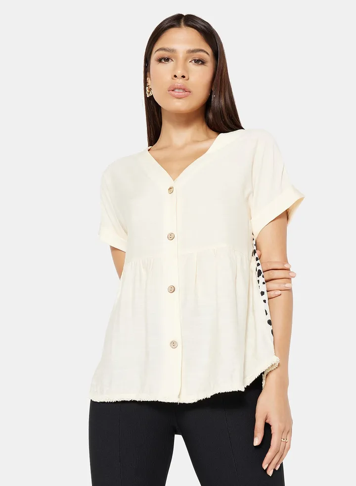 Button Down Printed Blouse Beige