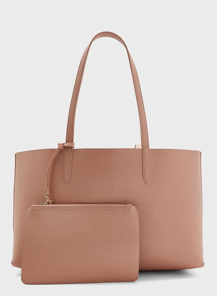 Reversible Bicolour Tote With A Pouch