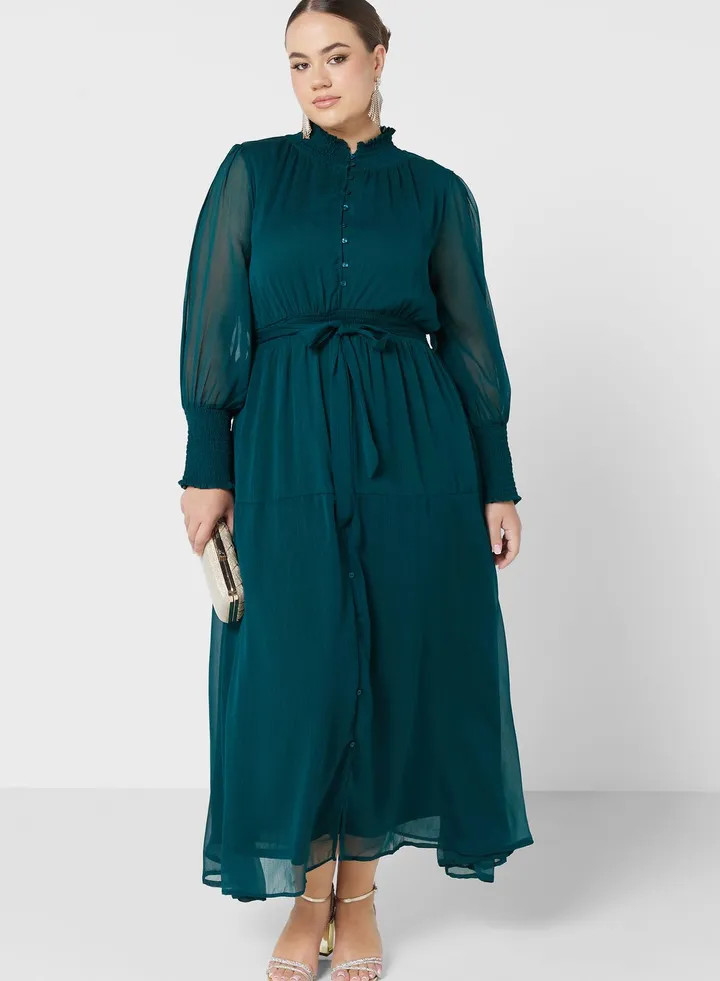 Puff Sleeve Belted Dress