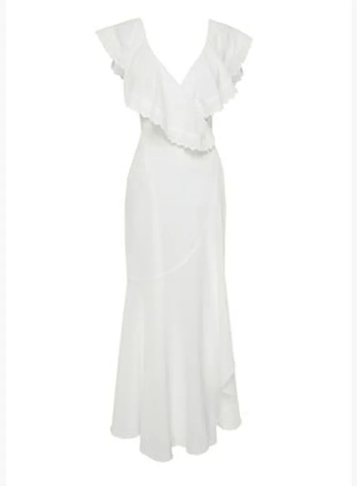 Ecru Maxi Woven Tie-Up Beach Dress