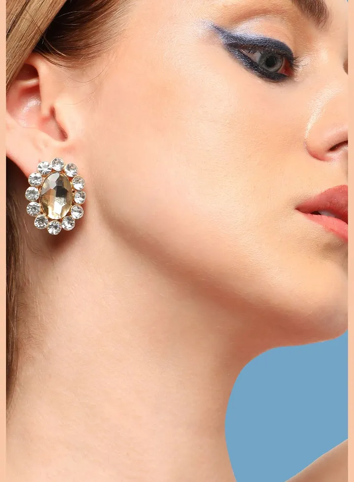 Gold Plated Party Designer Stone Stud For Women