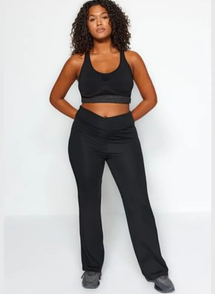 Black Diagonal Waist Detail Leggings TBBAW24BV00002