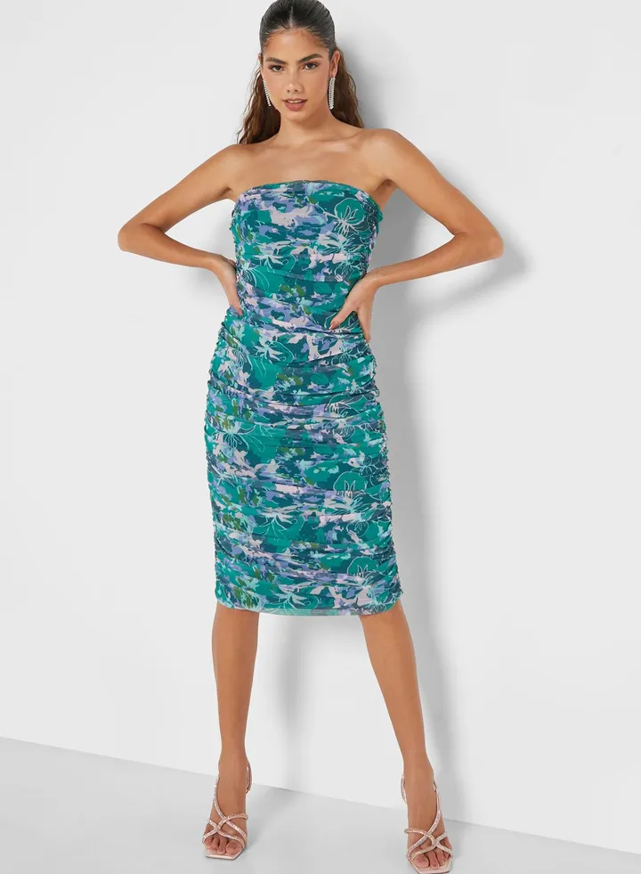 Strappy Ruched Floral Dress
