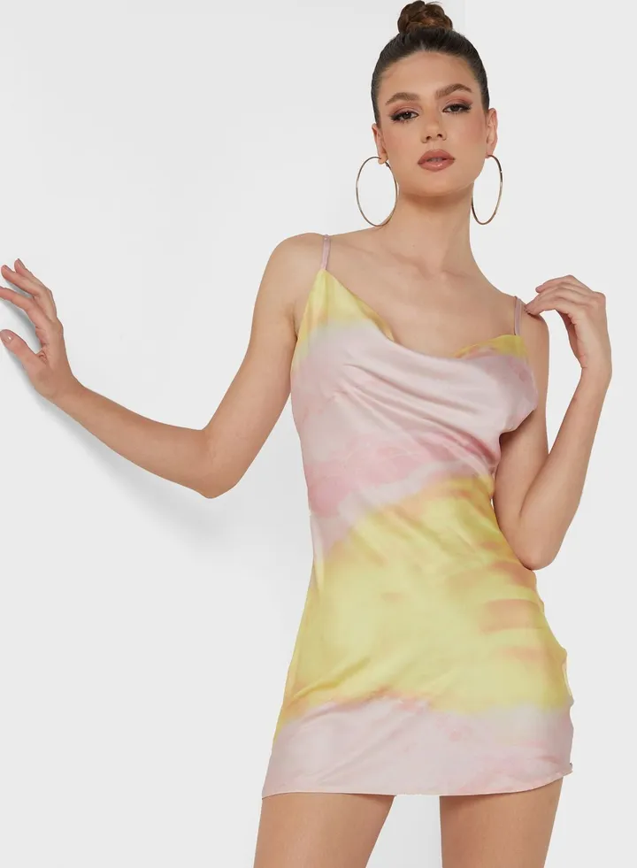 Tie Dye Cowl Neck Strappy Dress