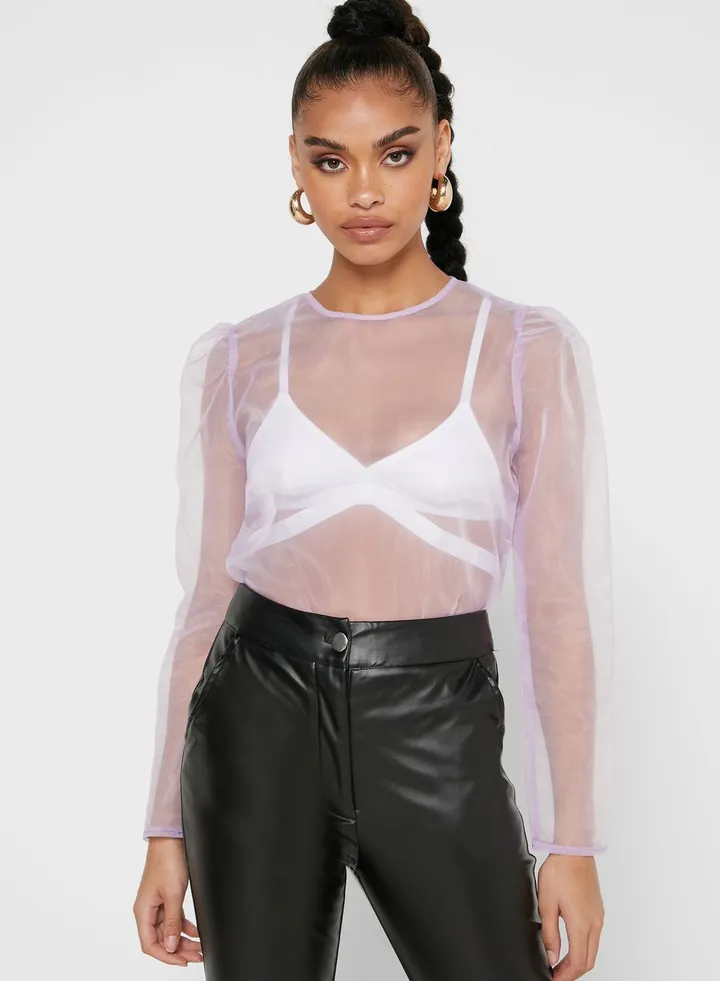 Organza Puff Sleeve Top