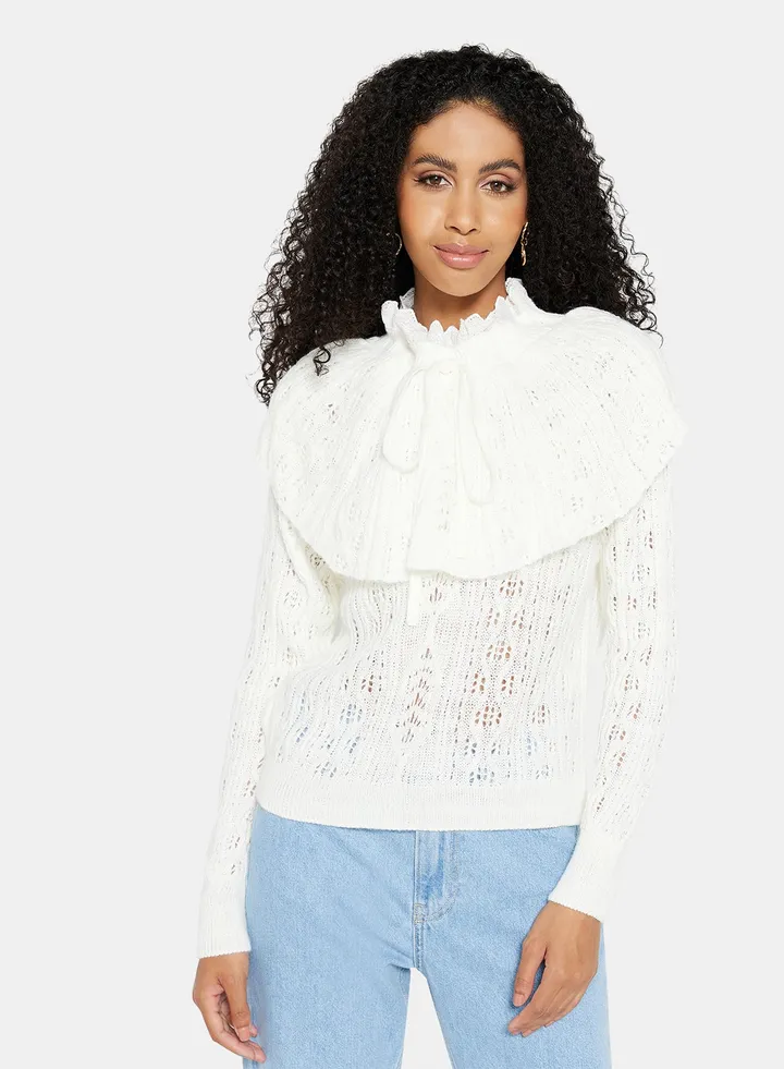 Openwork Knit Sweater Ecru