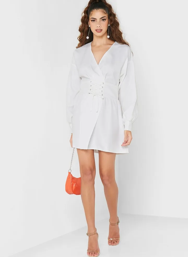 Puff Sleeve Surplice Neck Dress