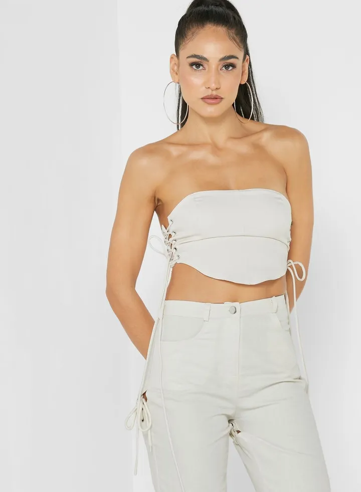 Lace Up Bardot Crop Top