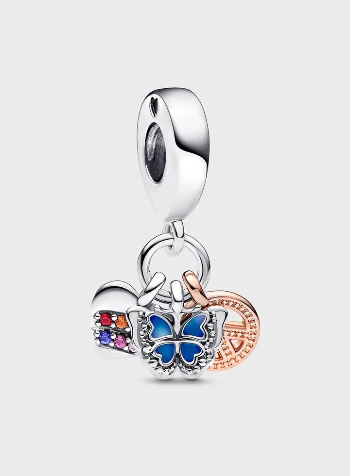 Butterfly Heart Peace Sterling Charm