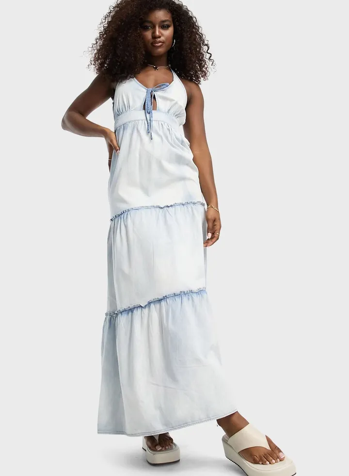 Tie Detail Ruffle Dress